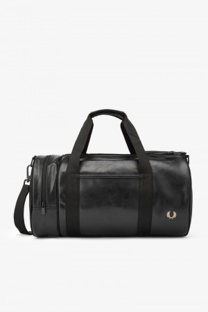 Black Fred Perry Tonal PU Barrel Women's Bags | SG1221JPQJ