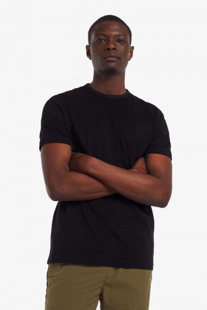 Black Fred Perry Tonal Tape Ringer Men's T Shirts | SG1260RVDW