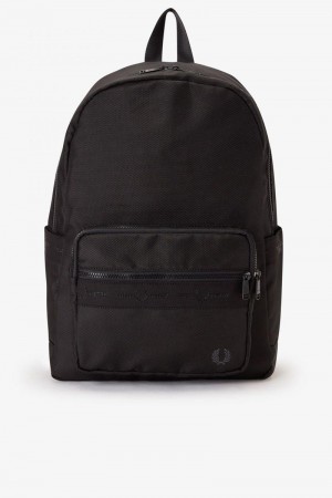 Black Fred Perry Tonal Tape Tricot Men's Backpacks | SG2024LISH