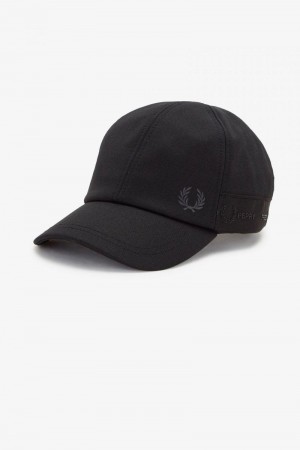 Black Fred Perry Tonal Tape Tricot Men's Hats | SG1966DFMN