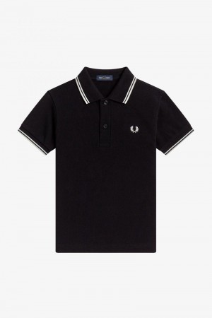 Black Fred Perry Twin Tipped Kids' Shirts | SG2042AHKP