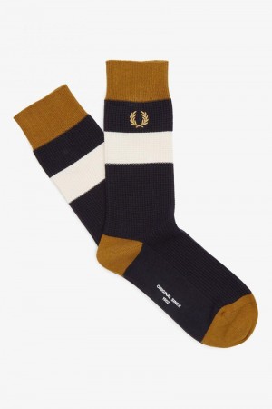 Black Fred Perry Waffle Stripe Men's Socks | SG1872VRWD