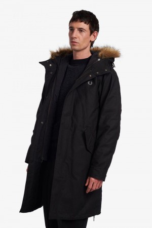 Black Fred Perry Zip-In Liner Parka Men's Jackets | SG1775OKIR