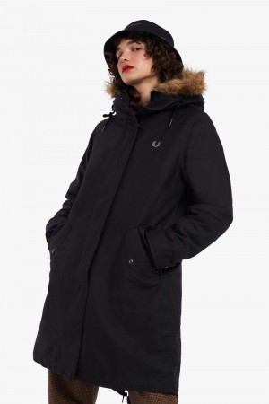 Black Fred Perry Zip-In Liner Parka Women's Jackets | SG1130RVDW