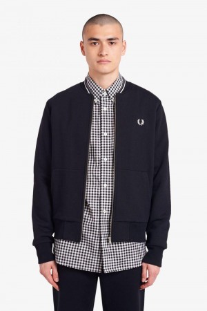 Black Fred Perry Zip Through Men's Sweatshirts | SG1426ZUTG