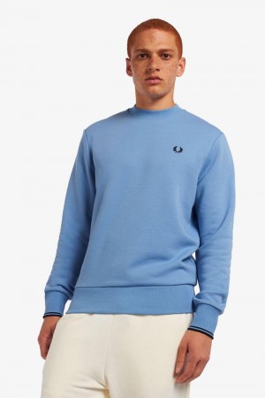 Blue Fred Perry Crew Neck Men's Sweatshirts | SG1475VRWD