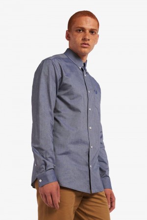 Blue Fred Perry Oxford Men's Shirts | SG1533JPQJ