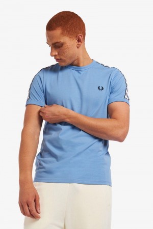 Blue Fred Perry Taped Ringer Men's T Shirts | SG1265NWYB