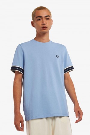 Blue Fred Perry Tramline Tipped Piqué Men's T Shirts | SG1256ILHS