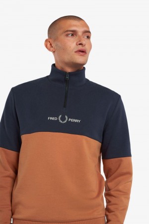 Bronze Fred Perry Colour Block Half Zip Men's Sweatshirts | SG1484FDNM