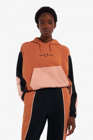 Bronze Fred Perry Colour Block Hooded Women's Sweatshirts | SG1048ILHS