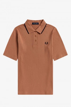 Bronze Fred Perry Ribbed Polo Women's Shirts | SG1070SGLO