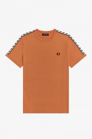 Bronze Fred Perry Taped Ringer Men's T Shirts | SG1269XYUF