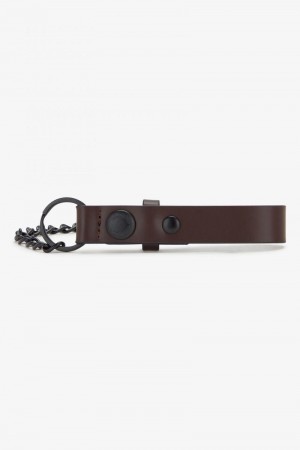 Brown Fred Perry Chain Detail Leather Keyring Men's Belts | SG1987ILHS