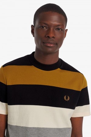 Camel Fred Perry Bold Stripe Men's T Shirts | SG1415TCEV