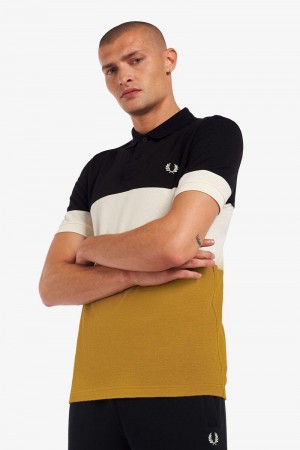 Camel Fred Perry Colour Block Polo Men's Shirts | SG1560HAPK