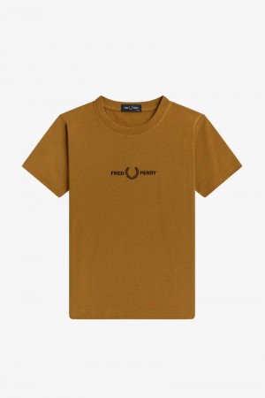 Camel Fred Perry Embroidered Kids' T Shirts | SG2029BEXC