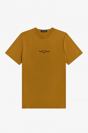 Camel Fred Perry Embroidered Men's T Shirts | SG1403JPQJ