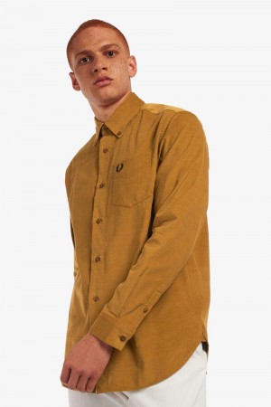 Camel Fred Perry Fine Corduroy Men's Shirts | SG1556ZUTG