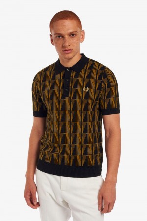 Camel Fred Perry Jacquard Knitted Men's Shirts | SG1547EBCX