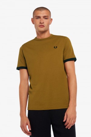 Camel Fred Perry Ringer Men's T Shirts | SG1305AHKP