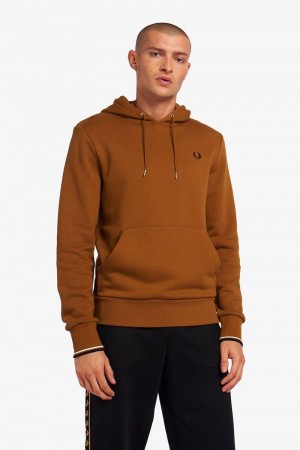 Camel Fred Perry Tipped Hooded Men's Sweatshirts | SG1438ILHS