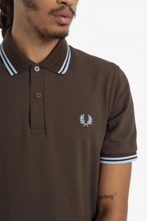 Chocolate Fred Perry M12 Men's Polo Shirts | SG1679QMAZ