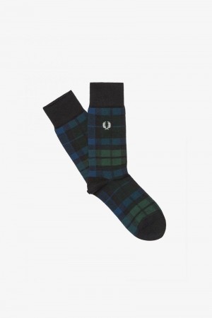 Dark Green Fred Perry Black Watch Tartan Men's Socks | SG1886AHKP