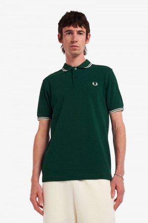 Dark Green Fred Perry M3600 Men's Polo Shirts | SG1627QMAZ