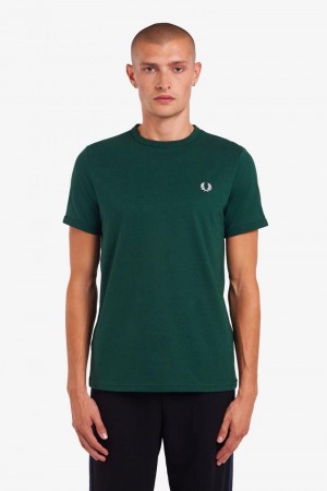 Dark Green Fred Perry Ringer Men's T Shirts | SG1304SGLO