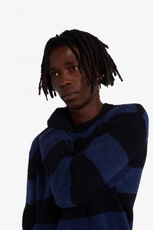 Dark Grey Blue Fred Perry Bold Stripe Alpaca Blend Jumper Men's Knitwear | SG1770FDNM