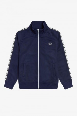 Dark Grey Blue Fred Perry Taped Track Kids' Jackets | SG2047HAPK