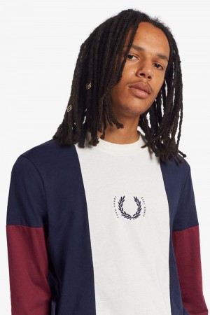 Dark Grey Fred Perry Central Stripe Long Sleeve Men's T Shirts | SG1412ILHS