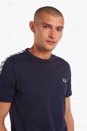 Deep Grey Fred Perry Taped Ringer Men's T Shirts | SG1268CTVE