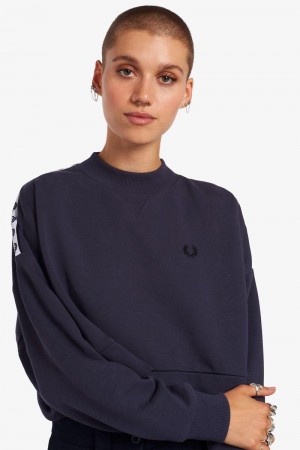 Deep Grey Fred Perry Taped Women's Sweatshirts | SG1036ZUTG