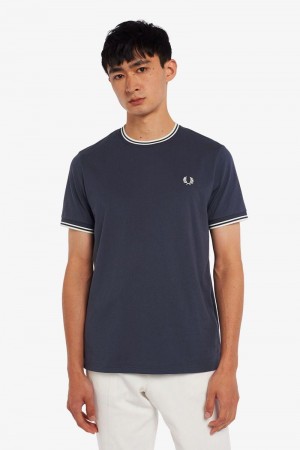 Deep Grey Fred Perry Twin Tipped Men's T Shirts | SG1254PJJQ