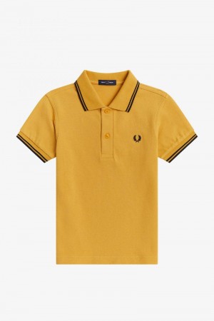 Gold Fred Perry Twin Tipped Kids' Shirts | SG2041PJJQ