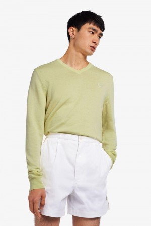 Green Fred Perry Classic V-Neck Jumper Men's Knitwear | SG1754RVDW