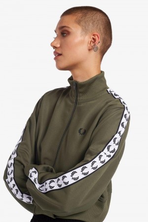 Green Fred Perry Cropped Taped Track Men's Jackets | SG1860AHKP