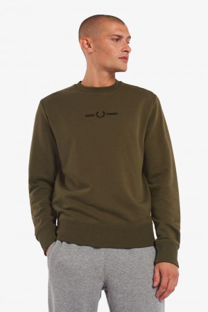 Green Fred Perry Embroidered Men's Sweatshirts | SG1469EBCX