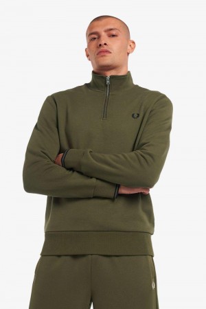 Green Fred Perry Half Zip Men's Sweatshirts | SG1465UZGT