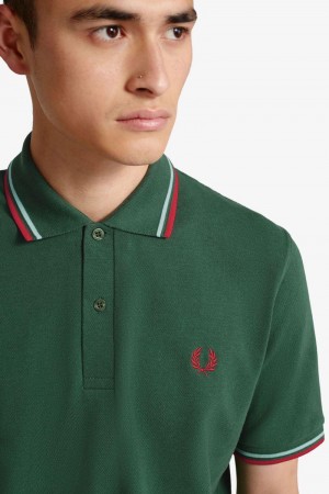 Green Fred Perry M12 Men's Polo Shirts | SG1667DFMN