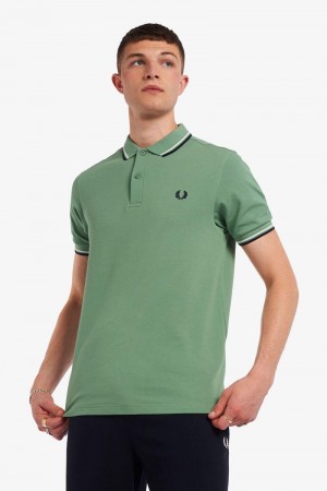 Green Fred Perry M3600 Men's Polo Shirts | SG1613GSOL