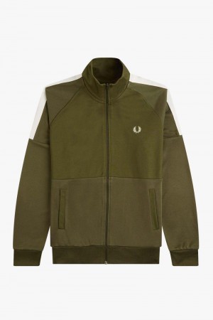 Green Fred Perry Panelled Track Men's Jackets | SG1821BEXC