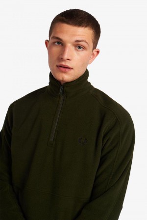 Green Fred Perry Polar Fleece Half Zip Track Men's Jackets | SG1817ZUTG