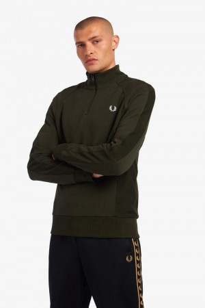 Green Fred Perry Reverse Texture Half Zip Men's Sweatshirts | SG1448BEXC