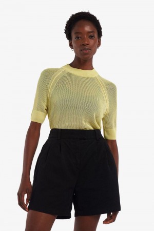 Green Fred Perry Short Sleeve Open-Knit Jumper Women's Knitwear | SG1123AHKP