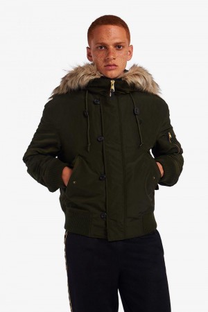 Green Fred Perry Snorkel Hooded Bomber Men's Jackets | SG1799WNBY