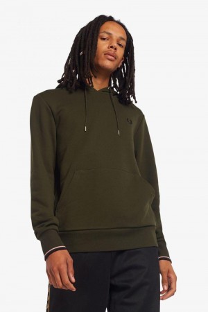 Green Fred Perry Tipped Hooded Men's Sweatshirts | SG1434SGLO