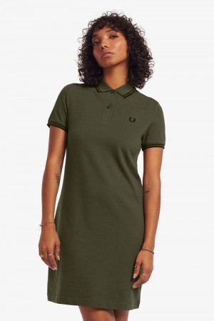 Green Fred Perry Twin Tipped Shirt Women's Dress | SG1150PJJQ